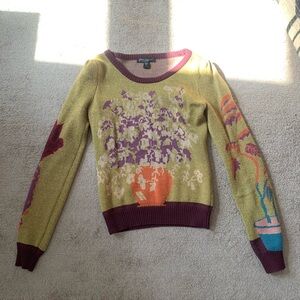 Vintage Betsey Johnson Sweater with Vase and Cactus Motifs